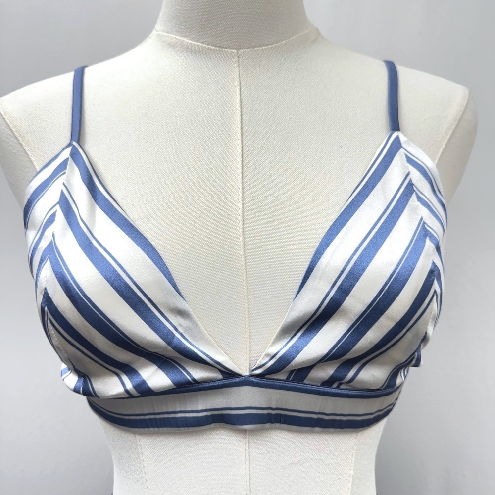 SER.O.YA Blue White Striped Silk Blend Triangle Iris Bralette Size Large